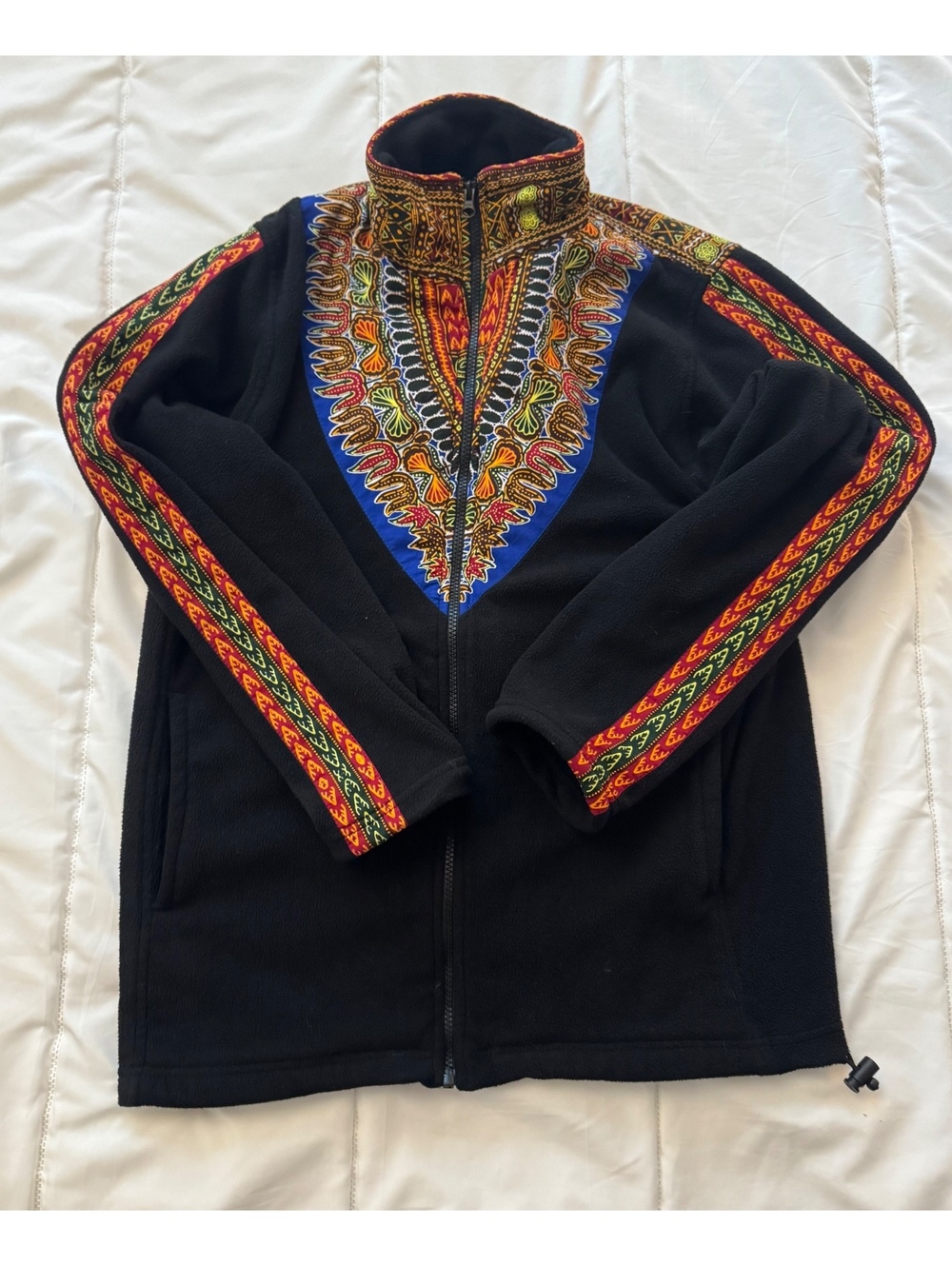 One Way Microfibre Fleece Jacket with Colorful Embroidery